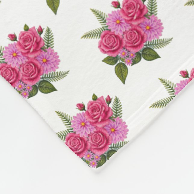 Couverture Polaire Roses avec Dahlias  (Coin)