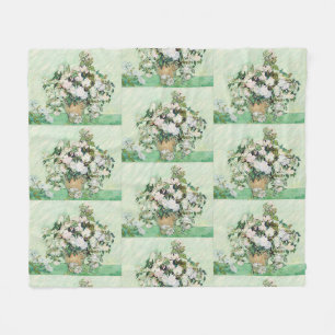Couverture Polaire Roses blanches de Van Gogh - Art floral mint vinta