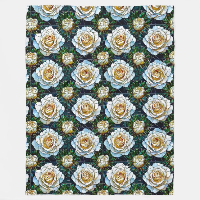 Couverture Polaire Roses blanches fleurs (Devant)