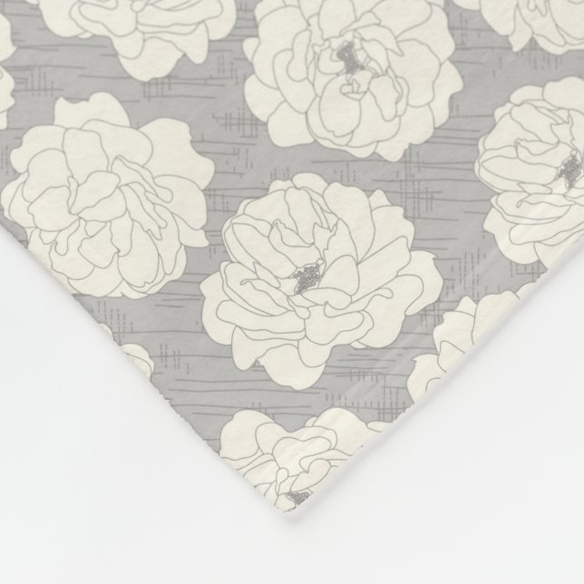 Couverture Polaire Roses blanches sur gris clair - motif sans soudure (Coin)