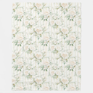 Couverture Polaire Roses blanches teintées de rose romantiques rayure