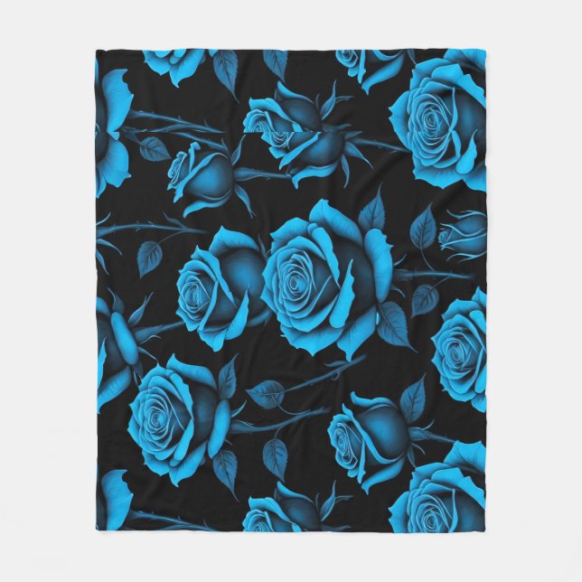 Couverture Polaire Roses Bleues Néon Surréalistes (Devant)
