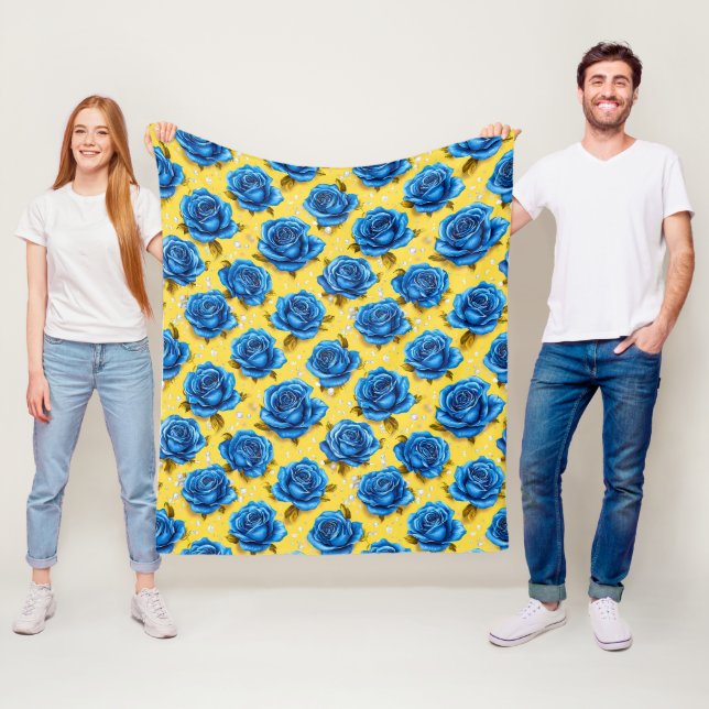 Couverture Polaire Roses Bleues Romantiques Fleur Moderne (En situation)