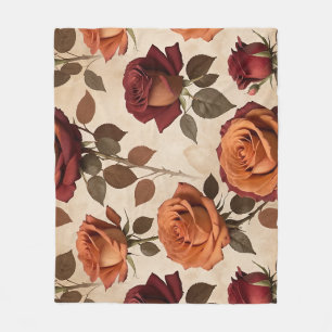 Couverture Polaire Roses de style rustique aux teintes orange et roug