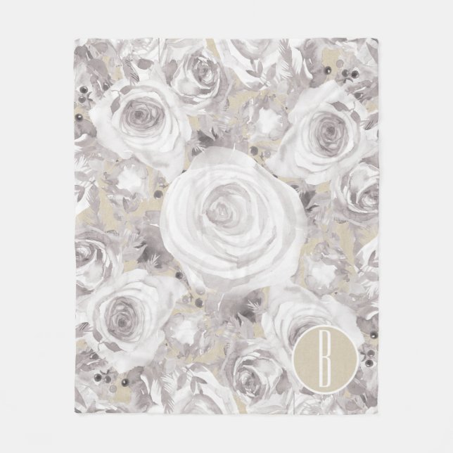 Couverture Polaire Roses d'hiver rustiques blanches Kraft Chic Démodé (Devant)