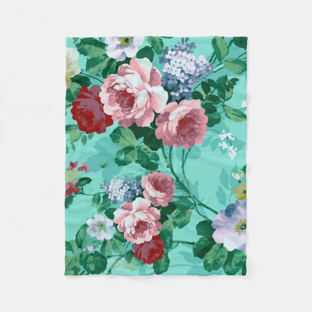 Couverture Polaire Roses et fleurs colorés (Devant)