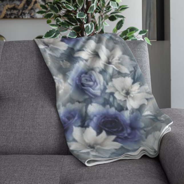 Couverture Polaire Roses et Lys Bleus et Blancs élégants (Créateur téléchargé)