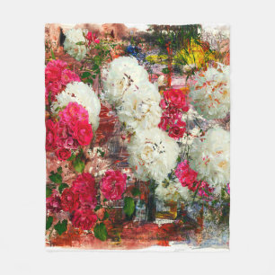 Couverture Polaire Roses et pivoines et roses, médias mixtes et 