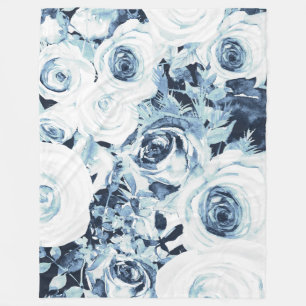 Couverture Polaire Roses Florales Blanches Bleues Hiver Vintage Shabb
