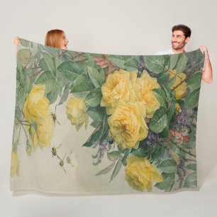 Couverture Polaire Roses jaunes de Paul De Longpre vintage et abeille
