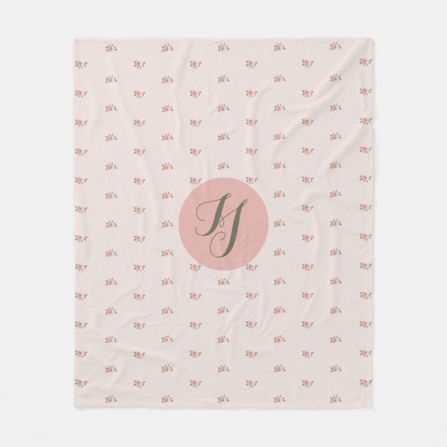 Couverture Polaire Roses miniatures et monogramme (Devant)