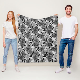 Couverture Polaire Roses noirs, rose, noirs et gris
