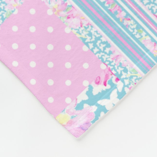 Couverture Polaire Roses, Papillons Faux Patchwork Fleece Blanche (Coin)