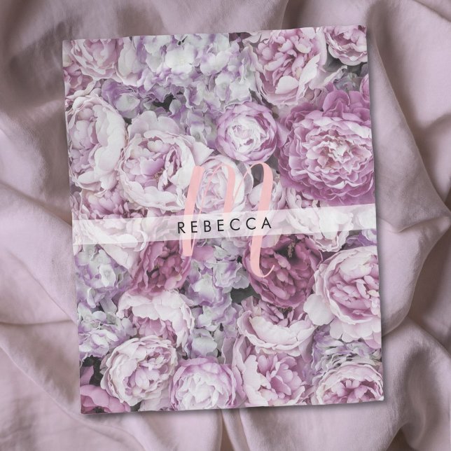Couverture Polaire Roses Pivoines Floral Rose Script Monogramme (Peony Roses Floral Pink Script Monogram Fleece Blanket)