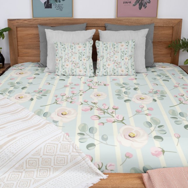 Couverture Polaire Roses roses bleus bandes blanches (Créateur téléchargé)