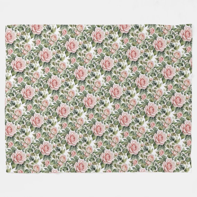 Couverture Polaire Roses roses et Feuilles d'âge classiques (Devant (Horizontal))
