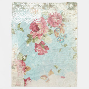 Couverture Polaire Roses roses roses et dentelle blanche vintages Pas