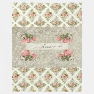 Couverture Polaire Roses roses roses florales Damask Vintage Accueil