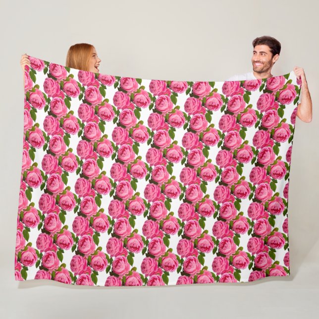Couverture Polaire Roses roses sur blanc (En situation)