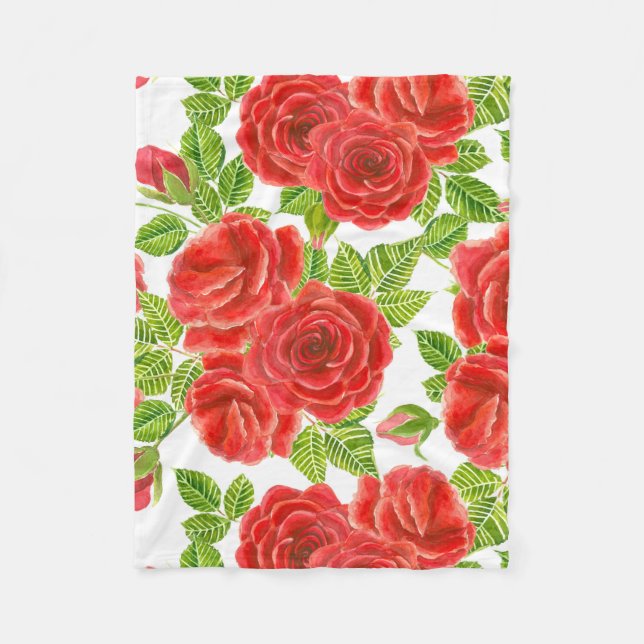 Couverture Polaire Roses rouges aquarelle transparente motif (Devant)