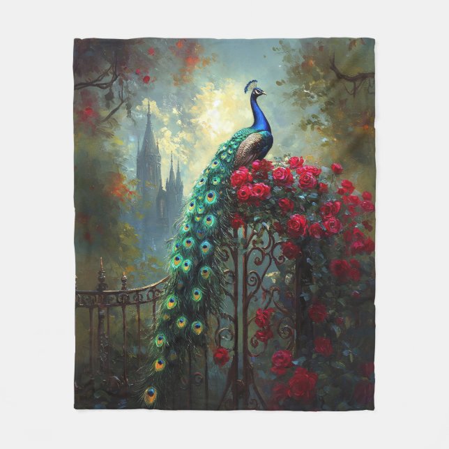 Couverture Polaire Roses rouges de paon dramatique gothique (Devant)