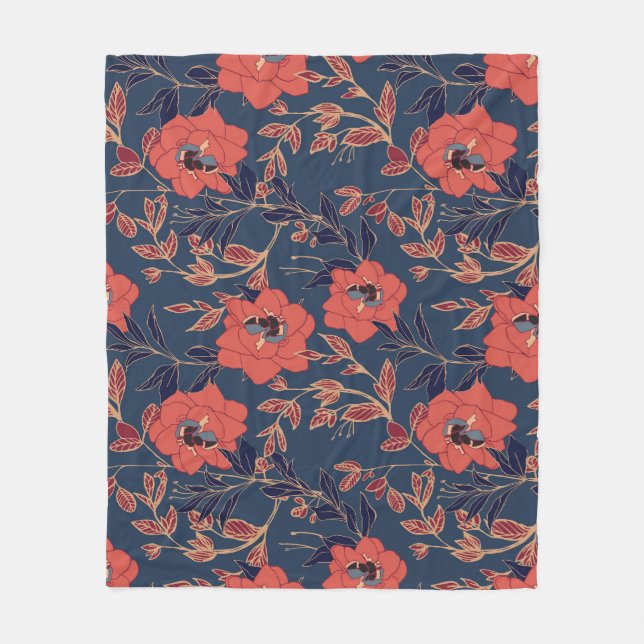 Couverture Polaire Roses rouges Peonies Arrière - plan foncé (Devant)