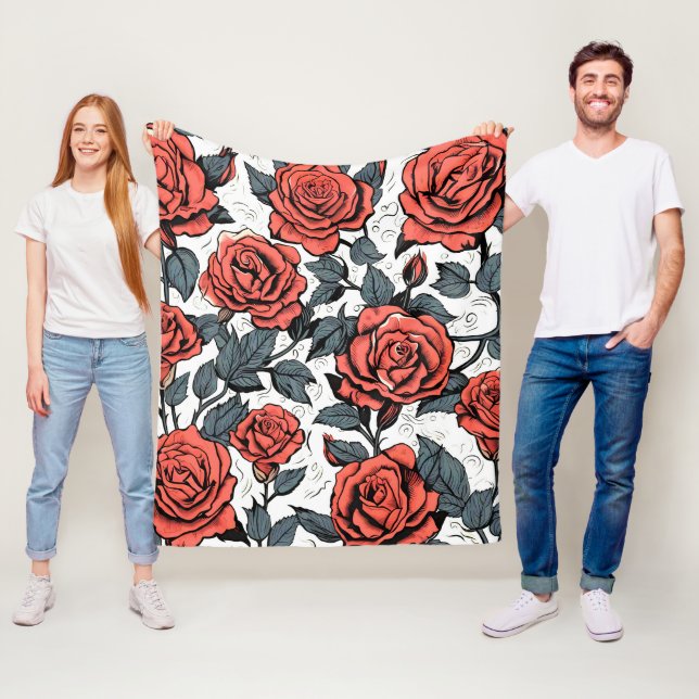 Couverture Polaire roses rouges sauvages (En situation)