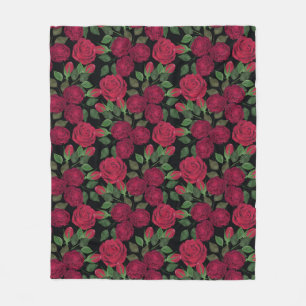 Couverture Polaire Roses rouges sur noir.