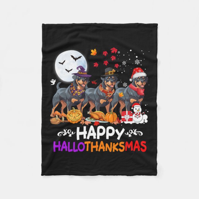Couverture Polaire Rottweiler Chien Noël Joyeux Hallothankmas Merci (Devant)