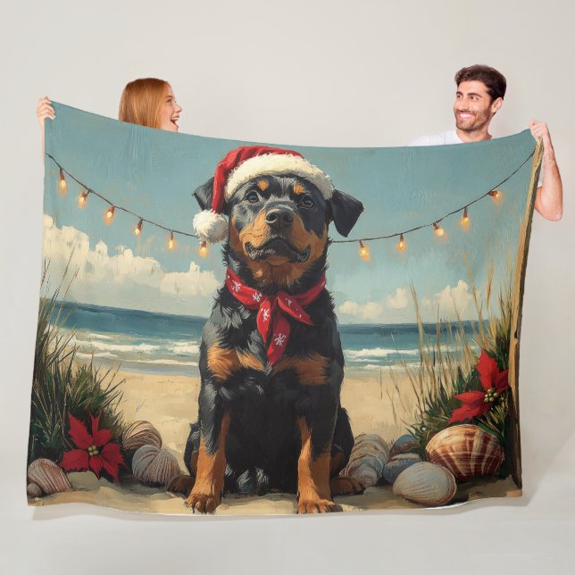 Couverture Polaire Rottweiler chien Noël Vintage plage (En situation)