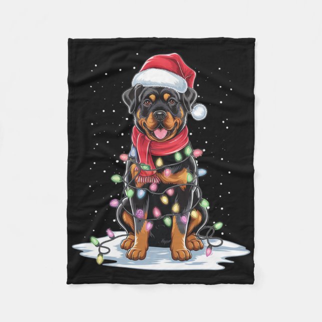 Couverture Polaire Rottweiler Chien Santa Chapeau Noël Arbre Lumière  (Devant)