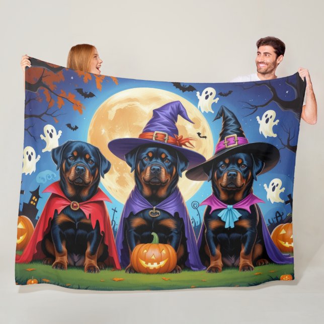 Couverture Polaire Rottweiler Chiens Citrouille Halloween Funny (En situation)