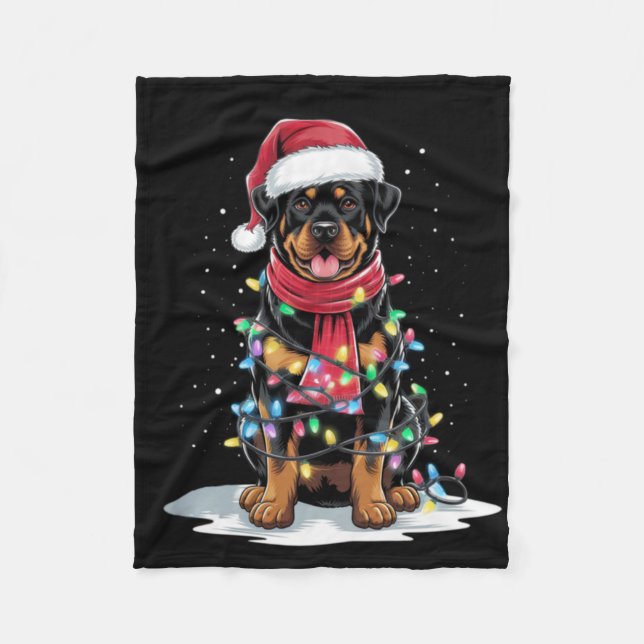 Couverture Polaire Rottweiler Christmas Tree Santa Hat Lights Xmas Do (Devant)