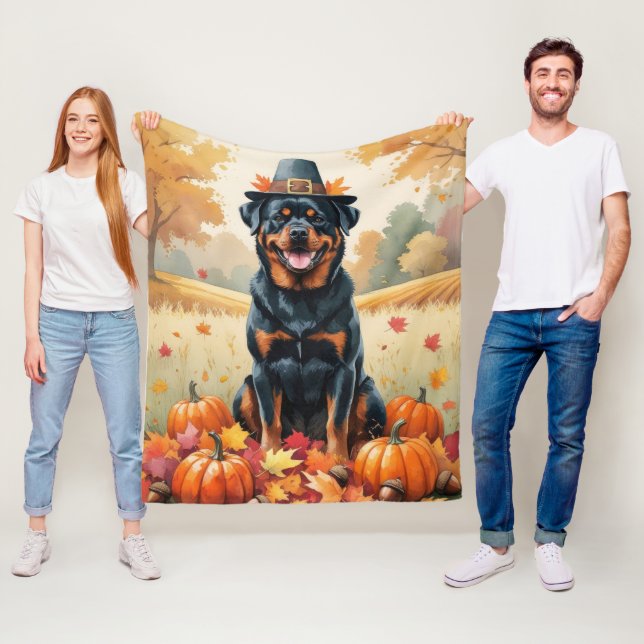 Couverture Polaire Rottweiler dans les feuilles d'automne Art de Than (En situation)