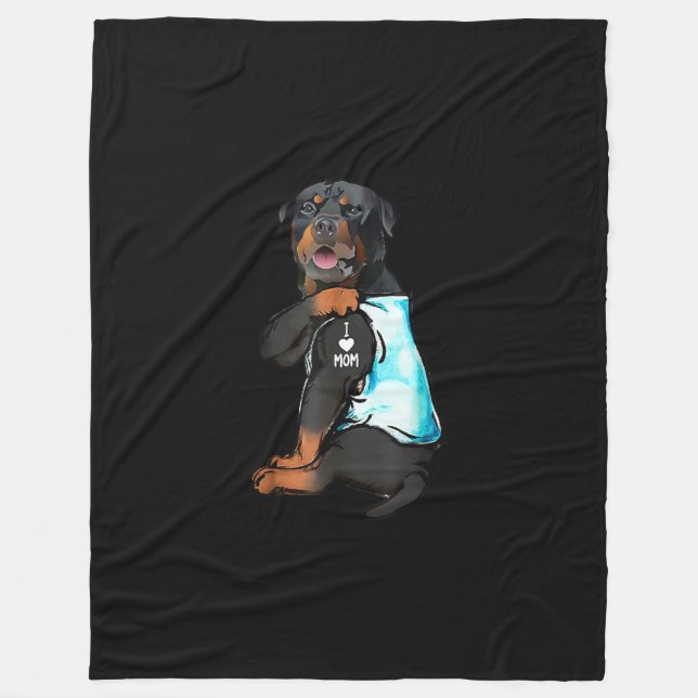Couverture Polaire Rottweiler I Love Maman Tattoo (Devant)