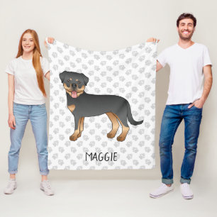 Couverture Polaire Rottweiler noir et feu Chien de dessin animé migno