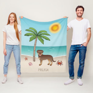 Couverture Polaire Rottweiler rouge et fauve sur une plage tropicale