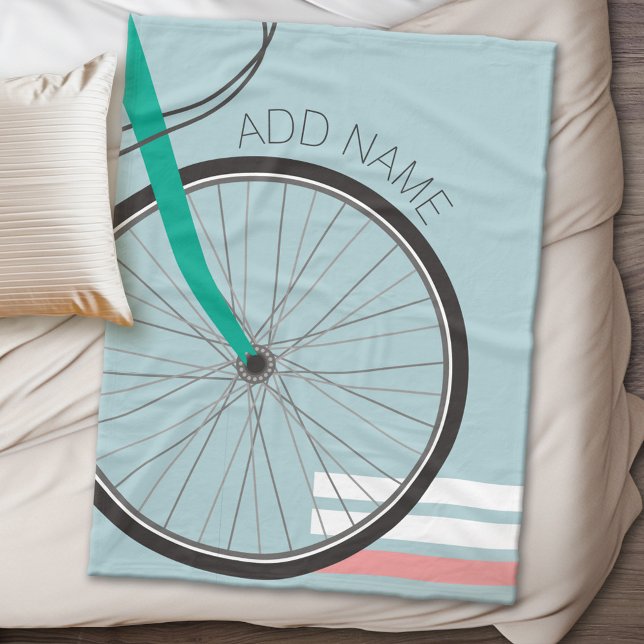 Couverture Polaire Roue de vélo Hipster avec nom personnalisé (Personalized fleece blanket - Sports Theme)