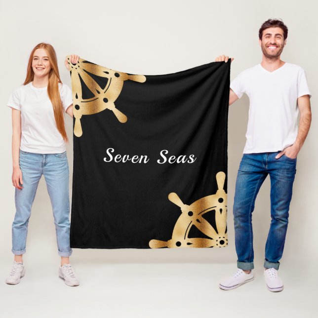 Couverture Polaire Roues de direction or yacht bateau nom noir (En situation)