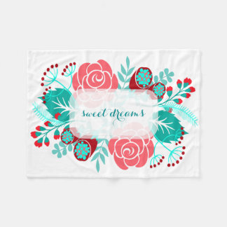 Couverture Polaire Rouge Aqua Turquoise modèle Floral Vintage