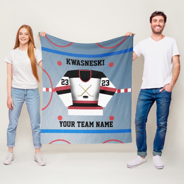 Couverture Polaire Rouge| Black Wh. Patinoire de hockey sur glace| Jo (En situation)