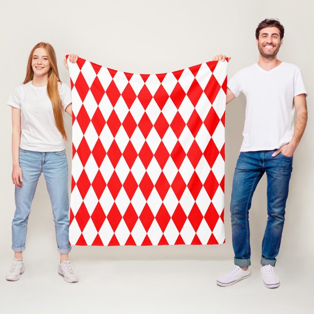 Couverture Polaire Rouge blanc Arlequin Diamants Checkers Design (Créateur téléchargé)