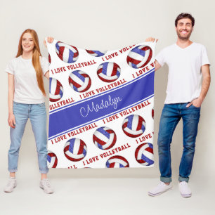 Couverture Polaire rouge blanc bleu J'aime volleyball filles salle de
