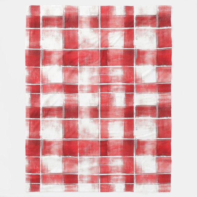 Couverture Polaire Rouge Blanc Carreaux Rayures   (Devant)
