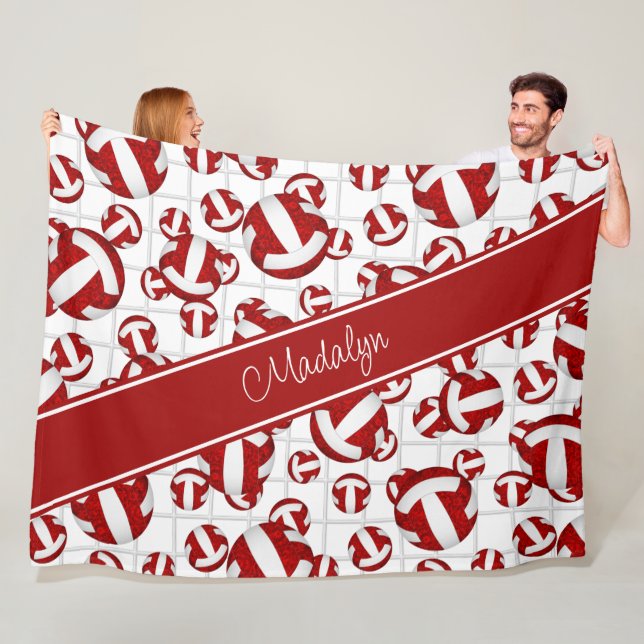 Couverture Polaire rouge blanc ceinturon couleurs volleyballs net acc (En situation)
