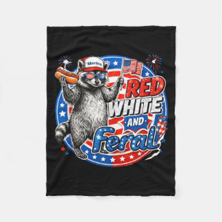Couverture Polaire Rouge Blanc Et Sauvage Raton Laveur Patriotique Us