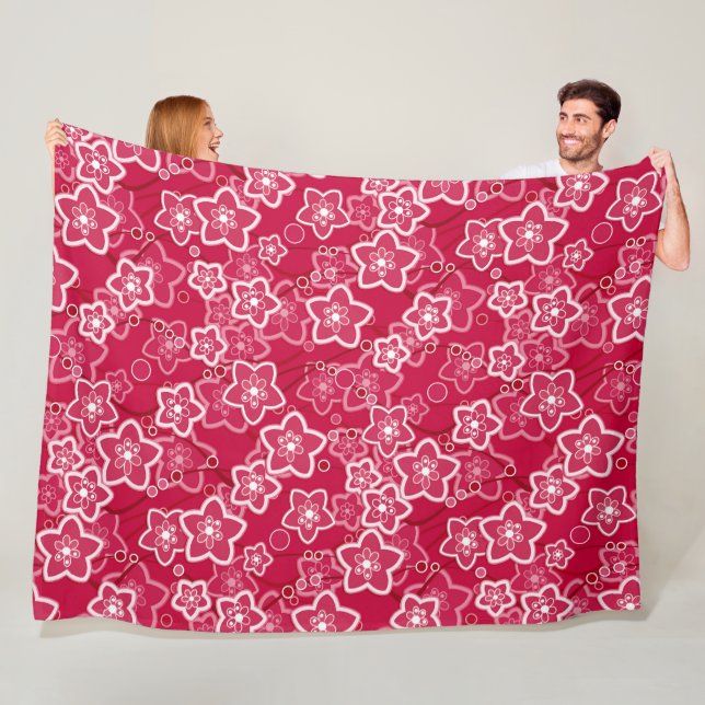 Couverture Polaire rouge blanc floral rustique mode motif rétro (En situation)