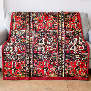 Couverture Polaire Rouge&Blanc Géométrique Tribal Oriental Motif