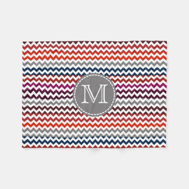 Couverture Polaire Rouge blanc gris Chevron Zigzag Monogramme (Devant (Horizontal))