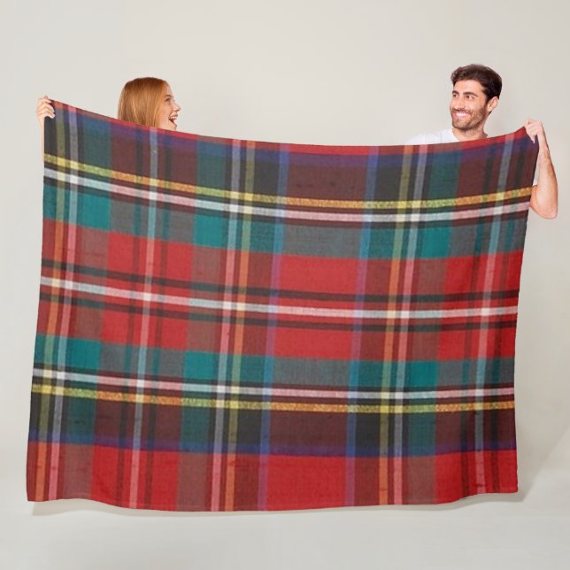 Couverture Polaire Rouge blanc jaune vert Tartan Plaid (En situation)